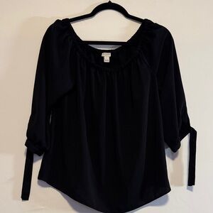 J. Crew Black Blouse with Tie Sleeves